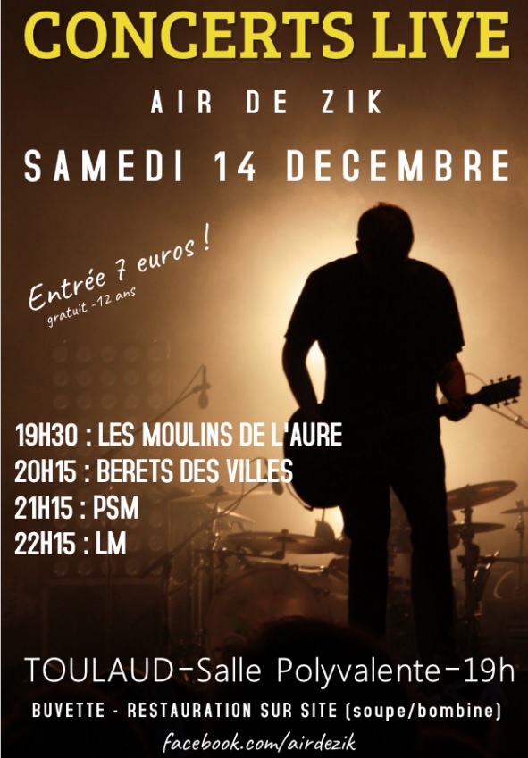 Concert Live LM Air de Zic avec 4 groupes à Toulaud (07) le 14 décembre 2019 !!!